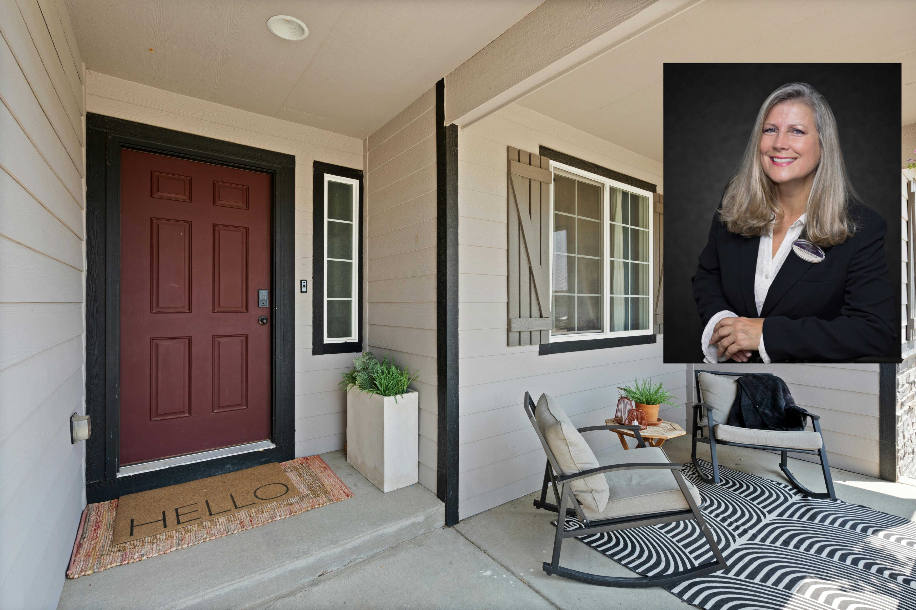A home enterance alongside Sheri Hiestand's portrait